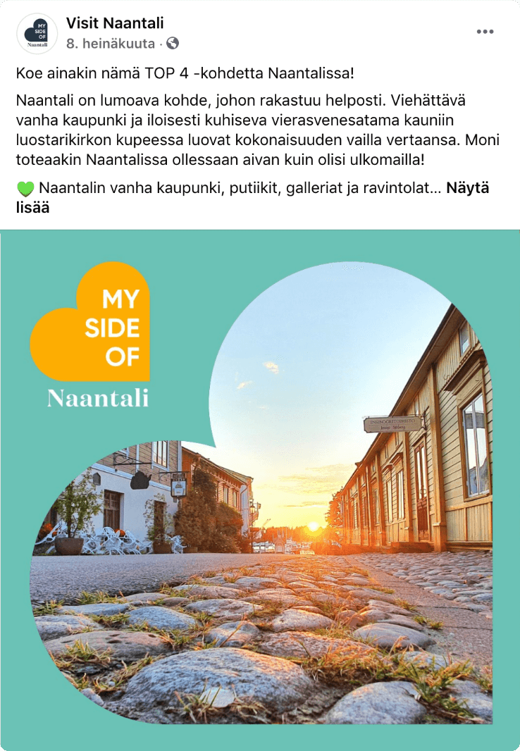 My Side of Naantali -Esimerkkipostaus facebookissa.