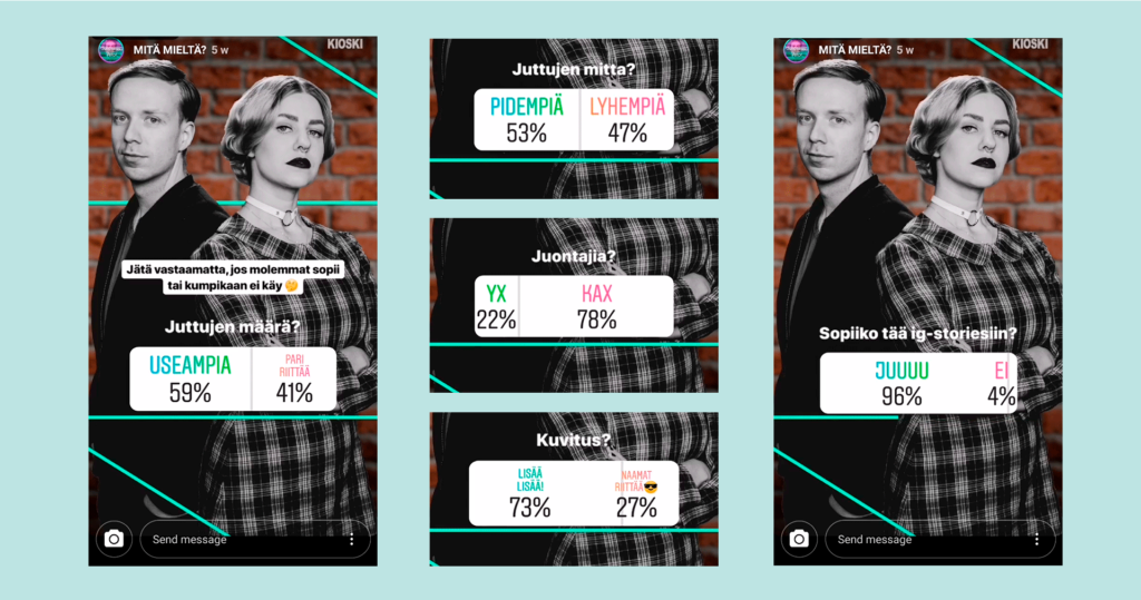 Yle Kioskin tyytyväiskysely toteutettuna Instagram Storiesin työkaluilla